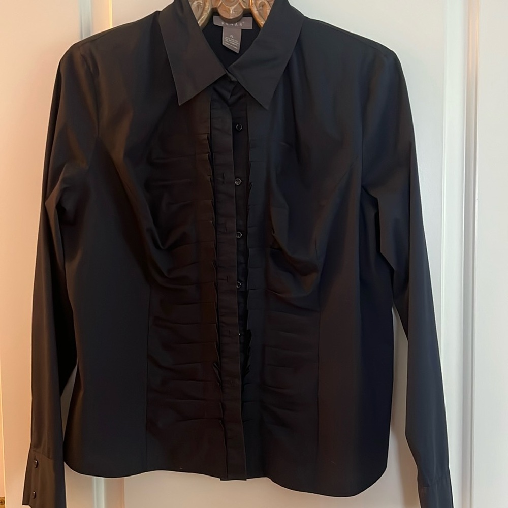 Navy tuxedo front blouse